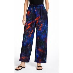 Jigsaw Silk Abstract Print Wide Leg Pants Fluid Painterly Watercolor Trousers 4